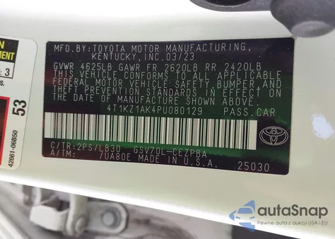 2023 Toyota Camry Xse V6 z USA, uszkodzony, nr VIN 4T1KZ1AK4PU080129